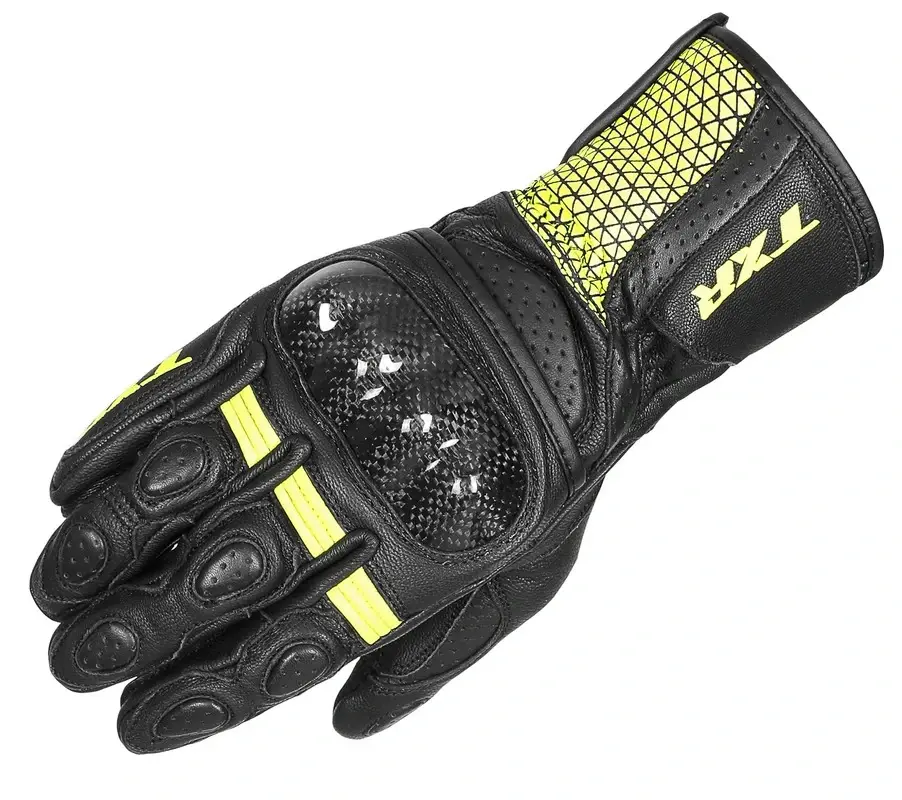 TXR Rukavice na motorku Spartan černo-fluo žluté XL (Skvěle vybavené moto rukavice. Součástí je karbonový chránič kloubů, pěnové chrániče prstů,)