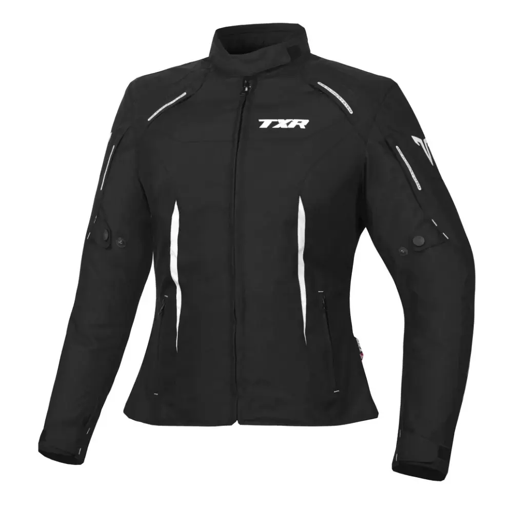 TXR Dámská bunda na motorku Elisa černo-bílá XL (Dámska moto bunda TXR Elisa černo/bílá z materiálu Polyester Textech 600 D, chrániči loktů a ramen)