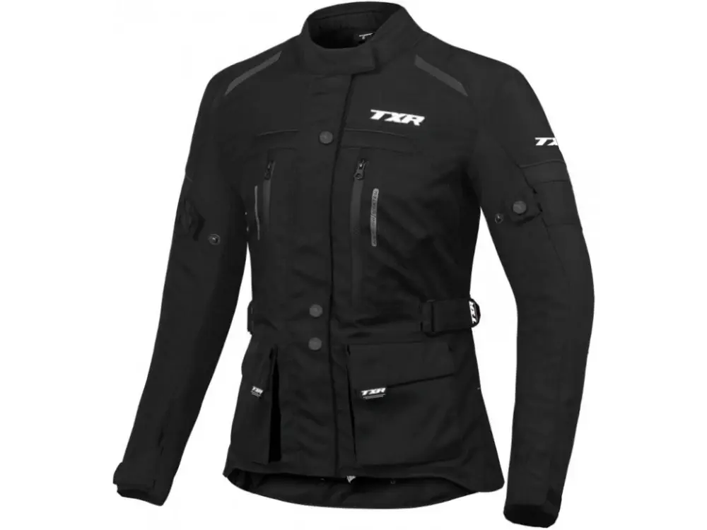 TXR Dámská bunda na motorku Visper černá XS (Dámská moto bunda s reflexními prvky, materiál Polyester Textech 600D, vyjímatelné homologované chrániče)