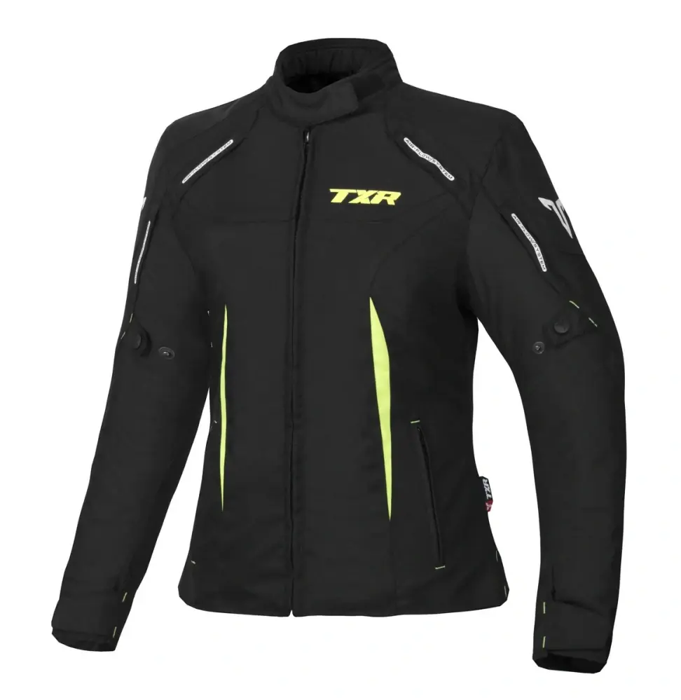 TXR Dámská bunda na motorku Elisa černo-fluo žlutá 4XL (Dámska moto bunda TXR Elisa černo/žlutá má Reflexní prvky 3M Scotchlite, CE chrániče loktů a)