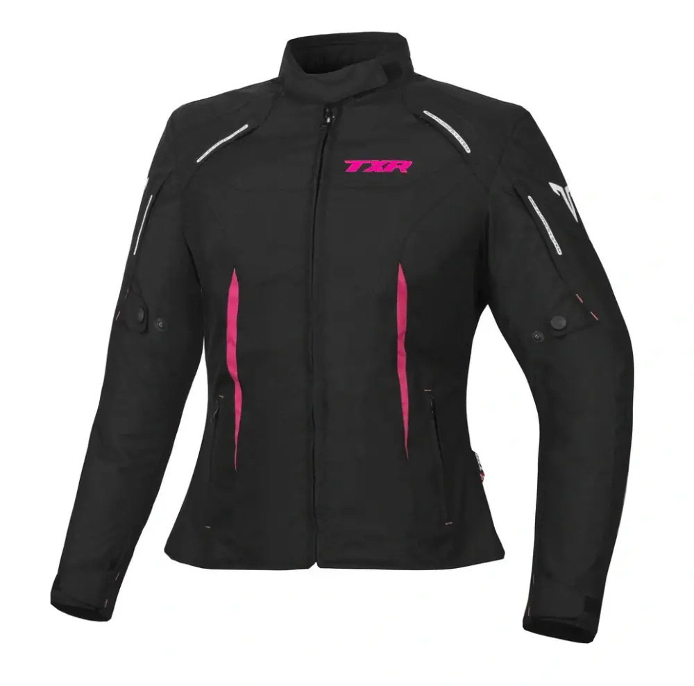TXR Dámská bunda na motorku Elisa černo-růžová 3XL (Dámská moto bunda TXR Elisa černo/růžová má 6 ventilačních zipů, přední YKK zip, reflexní 3M)
