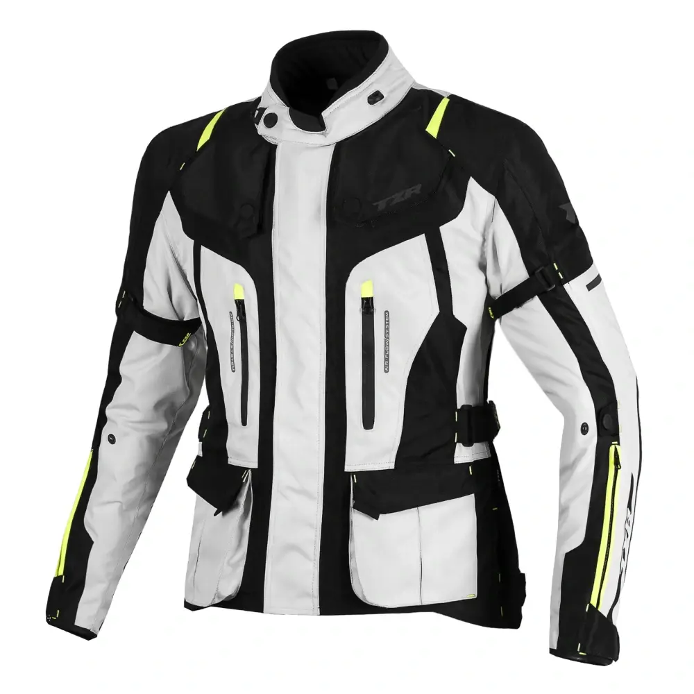 TXR Dámská bunda na motorku Expedition černo-šedo-fluo žlutá L (Jedinečný model bundy na motorku TXR pro všechny ženy)
