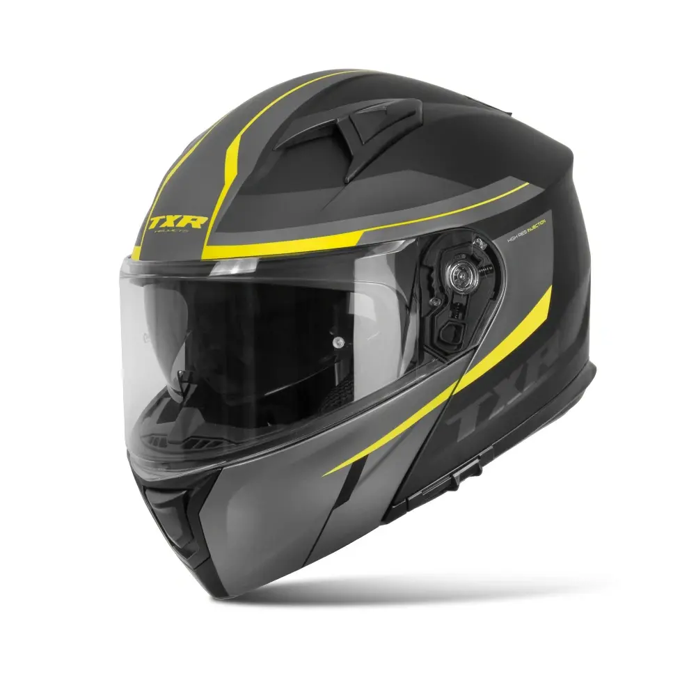 TXR Výklopná přilba na motorku Rival černo-šedo-fluo žlutá XS (Příprava pro Pinlock®; příprava pro komunikátory; polykarbonátová skořepina;)