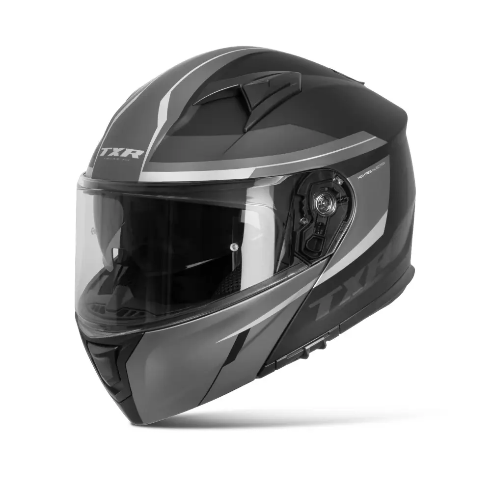 TXR Výklopná přilba na motorku Rival černo-šedo-bílá XXL (Příprava pro Pinlock®; příprava pro komunikátory; polykarbonátová skořepina; mikrometrická)