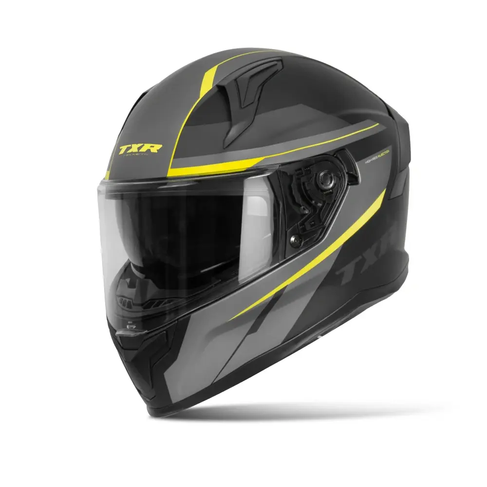 TXR Integrální helma na motorku Raptor černo-šedo-fluo žlutá L (Polykarbonátová skořepina; sluneční clona; mikrometrická přezka; příprava)