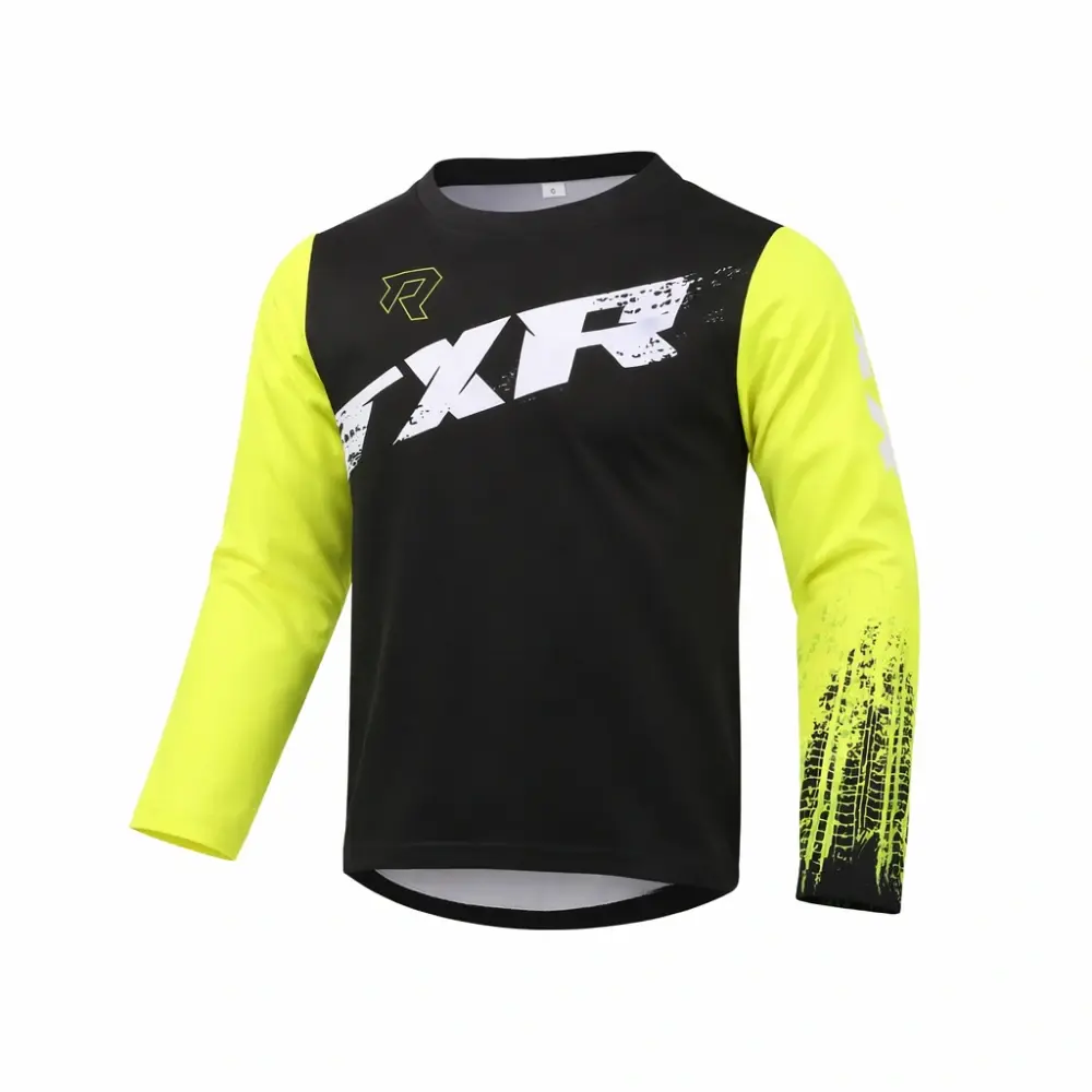 TXR Dětský motokrosový dres Pulse černo-fluo žlutý L (Anatomický střih;prodloužená zadní část,odolný materiál)