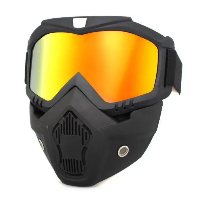 TXR Maska na motorku s brýlemi černo-zlatá (Moderní motocyklové brýle s odnímatelnou maskou; chrání oči a obličej před větrem; hledí s UV filtrem)