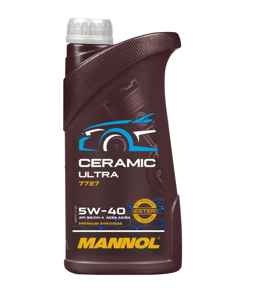 MANNOL Motorový olej 7727 Ceramic Ultra 5W-40 - 1L (Syntetický motorový olej s esterem a bílým grafitem (h-BN) pro benzinové a naftové motory)