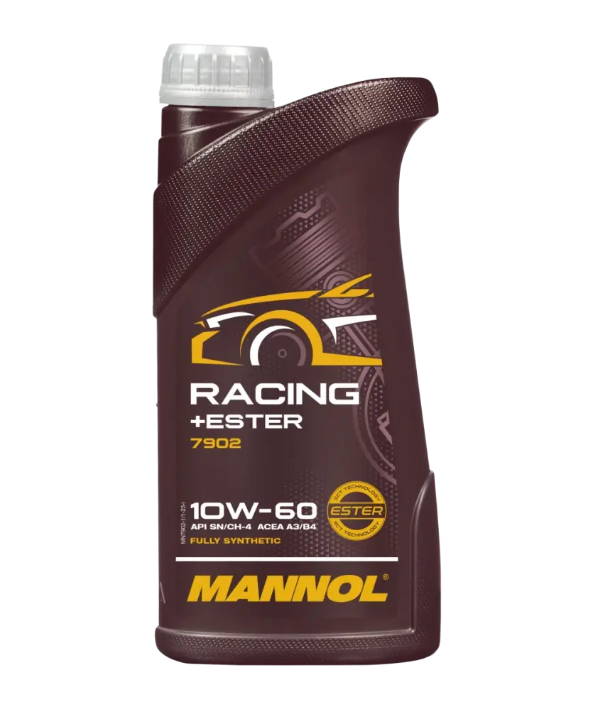 MANNOL Motorový olej 7902 Racing + Ester 10W-60 - 1L (Bisyntetický závodní motorový olej (PAO + estery) pro sportovní a vysoce zatížené motory)