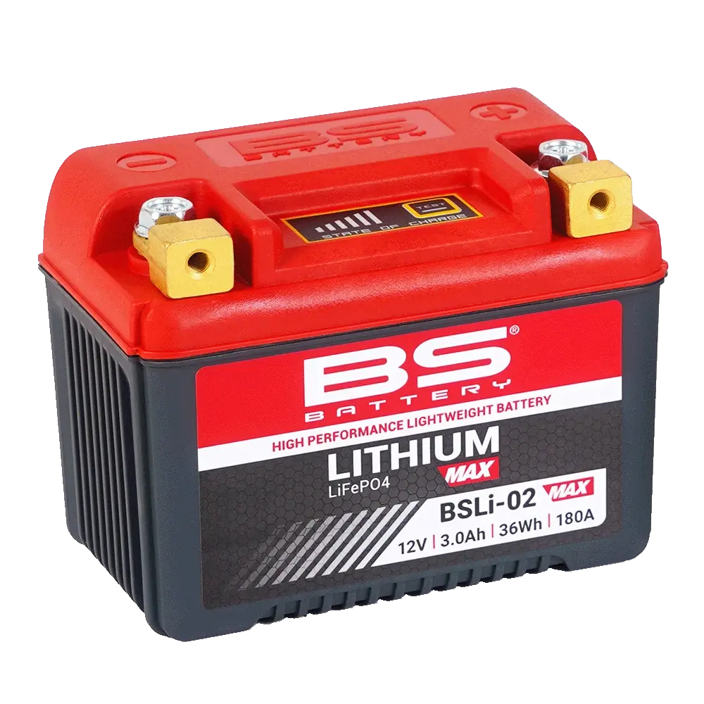 BS-BATTERY BSLI-02 MAX 12V 3Ah 180A P+ LiFePO4 lithiová motobaterie (BSLi-02 Max - LiFePO4 12,8V 3Ah (36Wh) • Ultralehká startovací baterie s)