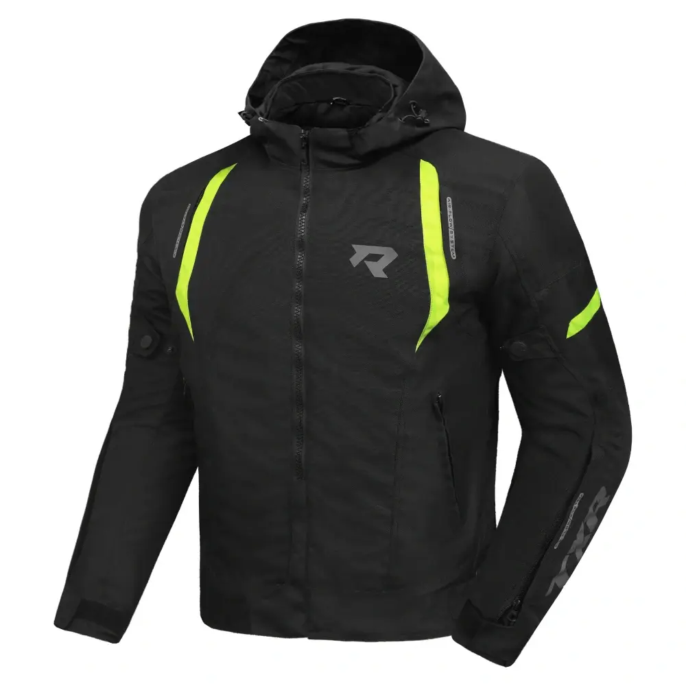 TXR Bunda na motorku Striker černo-fluo-žlutá L (Polyester Textech 600 D, vyjímatelné homologované chrániče loktů a ramen, reflexní prvky 3M)