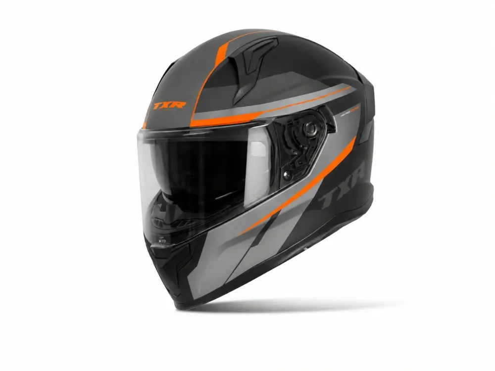 TXR Integrální helma na motorku Raptor černo-šedo-fluo oranžová XXL (Polykarbonátová skořepina; sluneční clona; mikrometrická přezka; příprava)