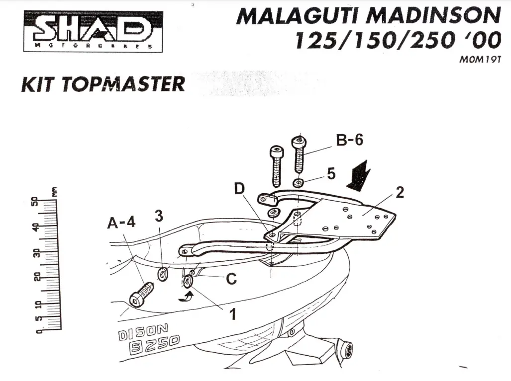 SHAD Montážní sada pro horní kufr Top master M0M19T MALAGUTI Madinson (Montážní sada pro horní kufr SHAD, vhodná pro všechny typy. Nemusíte)