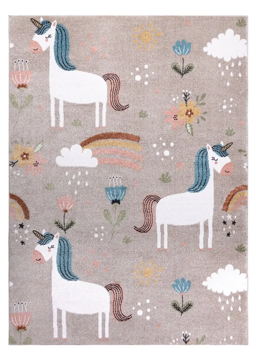 Dywany Łuszczów, AKCE: 240x330 cm Dětský kusový koberec Fun Unicorn with rainbow beige, béžová, dětský pokoj