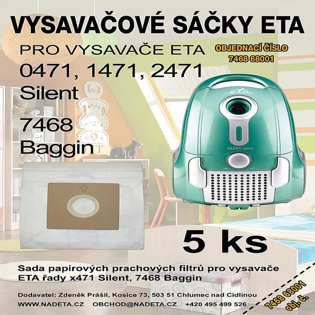 Sáčky a filtry papírové 5ks vysavače Eta x458, x460, x466, x471, x472, 1483, 1866, 7468 ( ETA 7468 68001 )