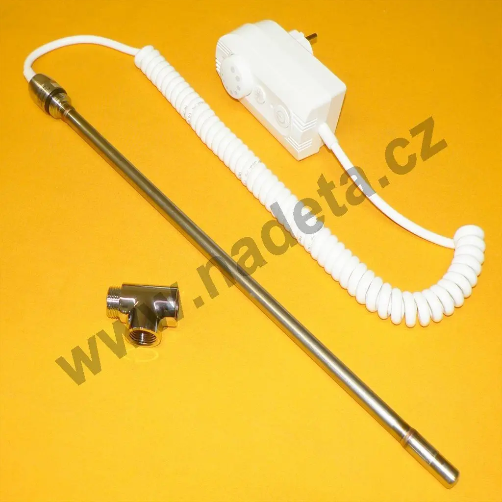 Topné těleso, koupelnový žebřík 800W 230V + termostat + "T" kus