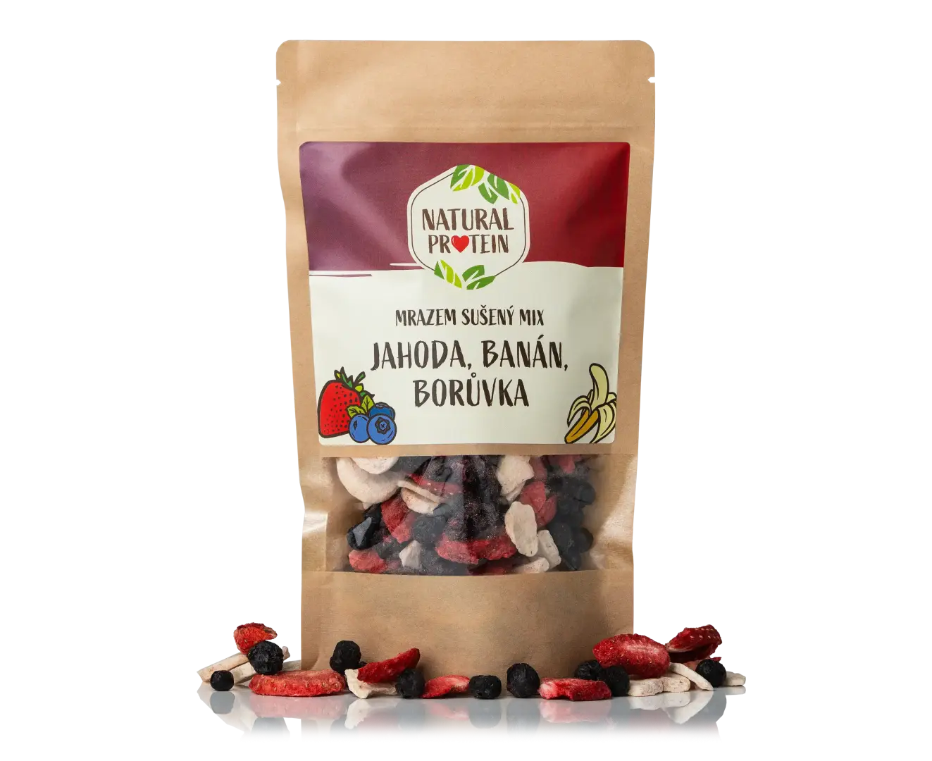 NaturalProtein Mrazem sušený mix jahoda, banán, borůvka