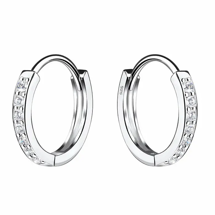 16364 Stříbrné 13 mm KRUHY se zirkony - 1,3 cm, 1,55 g