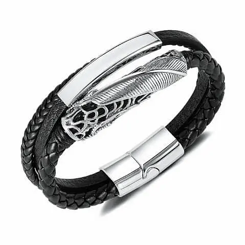 Pánský trojitý kožený náramek Piuma nerez ocel dekor - obvod cca 19,8 cm