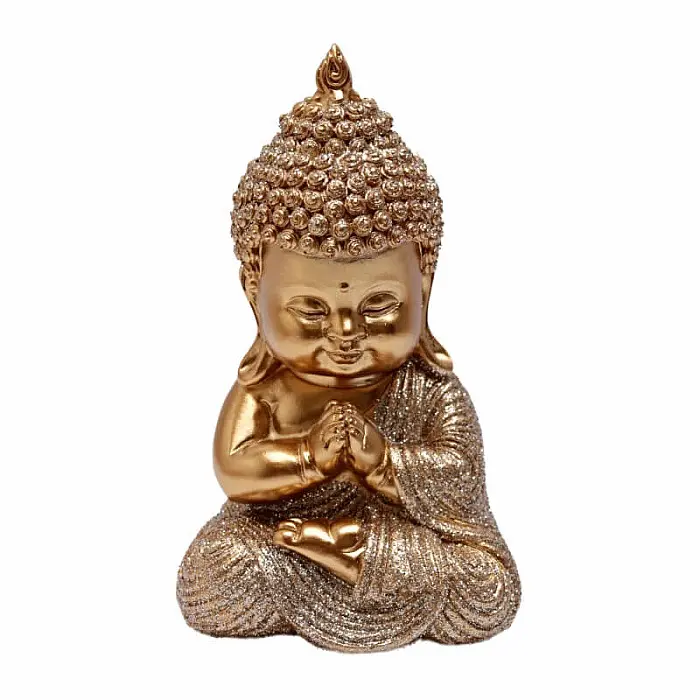 Buddha thajská soška třpytivá MODLÍCÍ SE 14 cm - cca 14 cm