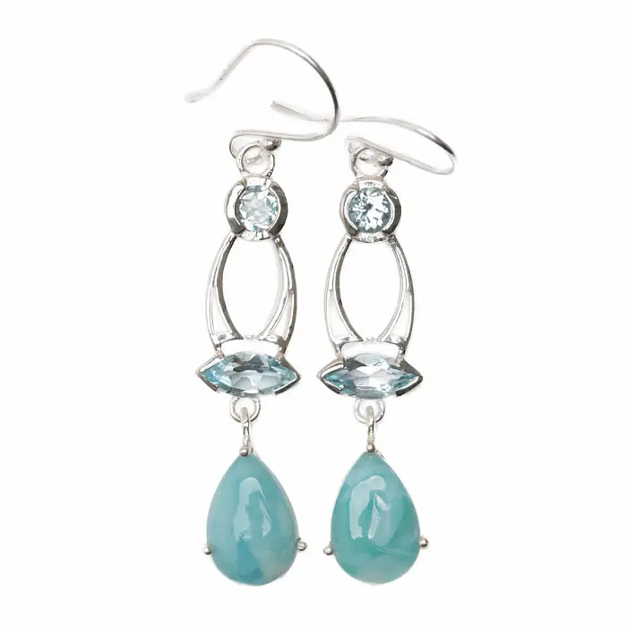 Larimar náušnice stříbro Ag 925 E21 - 3,5 cm, 6,6 g