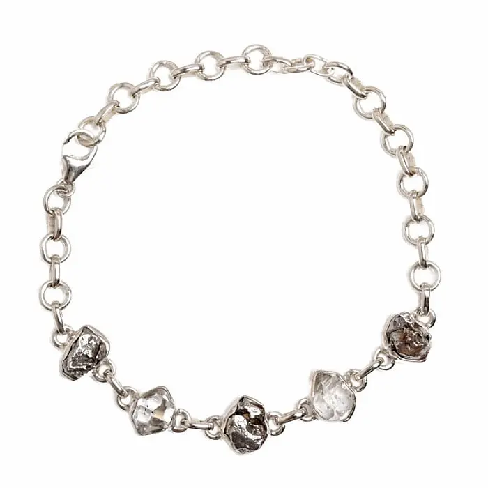 Herkimer diamant a meteorit Campo del Cielo náramek stříbro Ag 925 B302 - 15 - 21 cm, 11,5 g