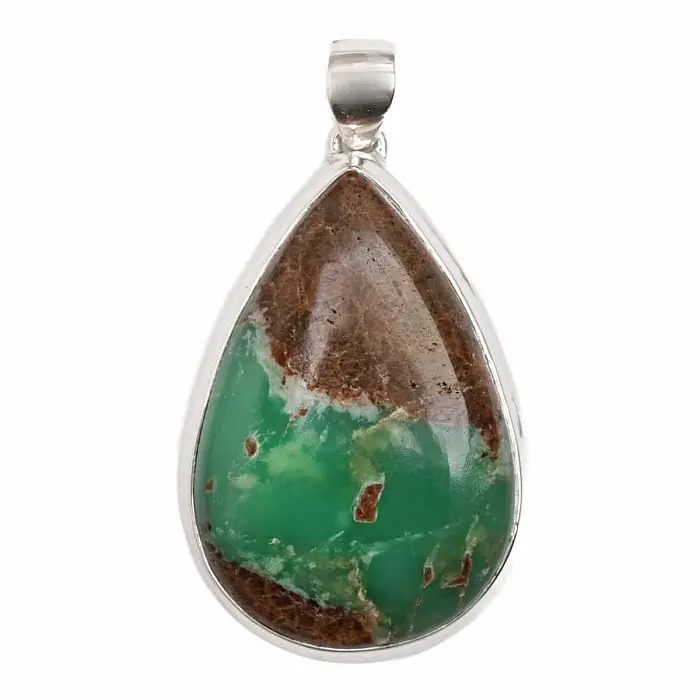 Chryzopras boulder přívěsek stříbro Ag 925 P722 - 3,9 cm, 13,3 g