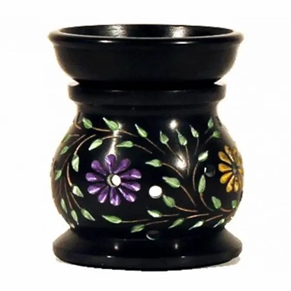 Aroma lampa z mastku černá s barevnými kytičkami - 8 x 10 cm