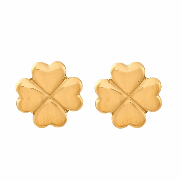 Náušnice z pozlacené nerezové oceli Čtyřlístek Gold - 1 x 1 cm
