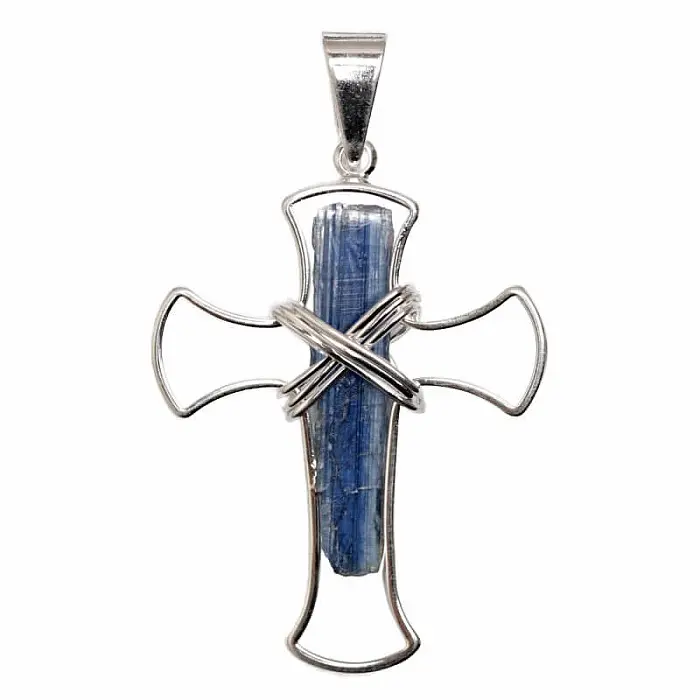 Kyanit modrý postříbřený přívěsek Cross - cca 2,2 x 3,2 cm