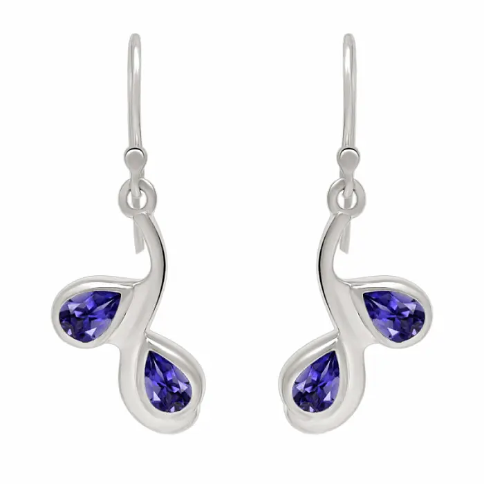 Stříbrné visací náušnice s iolitem - 3,6 cm, 4,2 g