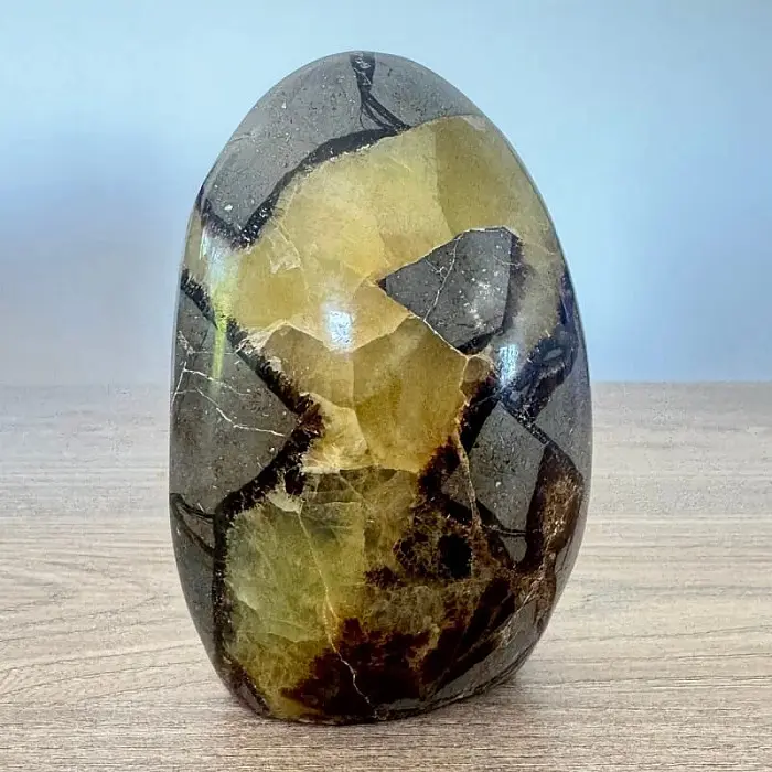 Septárie leštěná freeform Madagaskar 16 - cca 6,9 x 10,6 cm, 505,7 g