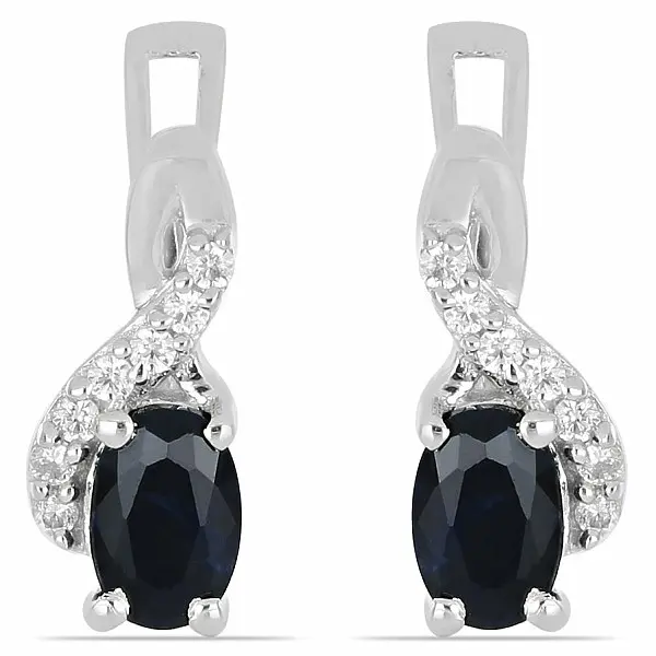 Náušnice stříbrné s broušenými černými safíry a zirkony Ag 925 012172 BLS - 1,3 cm, 2,8 g