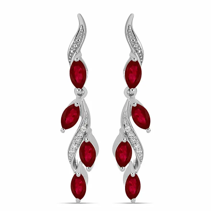 Náušnice stříbrné s broušenými rubíny a zirkony Ag 925 022211 RB - 3,7 cm, 5 g