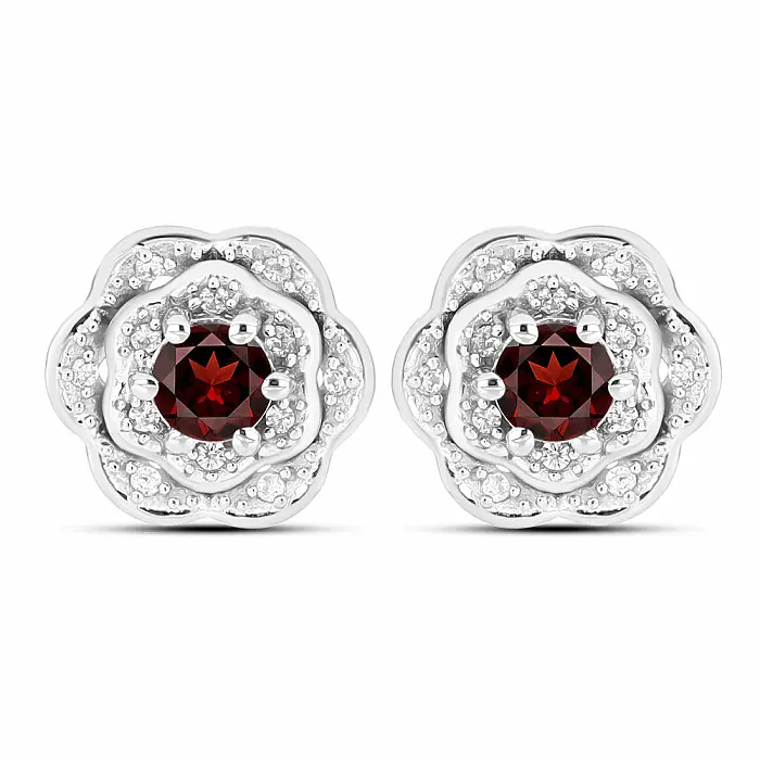 Náušnice stříbrné s broušenými granáty a zirkony Ag 925 083525 GT - 1 cm, 2,7 g