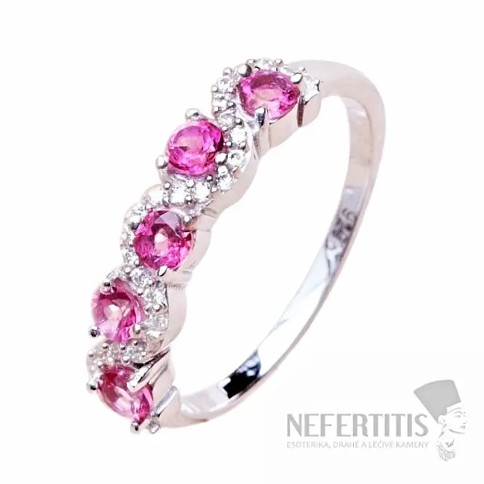 Prsten stříbrný s Pink topazy a zirkony Ag 925 020711 PT - 57 mm (US 8), 2,3 g