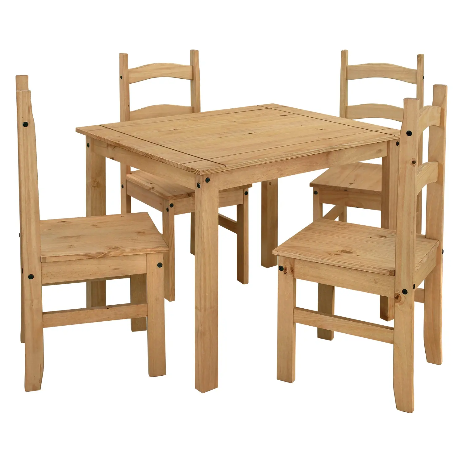 Jídelní set PIMBOW stůl 100x80 cm + 4 židle, masiv borovice, vosk