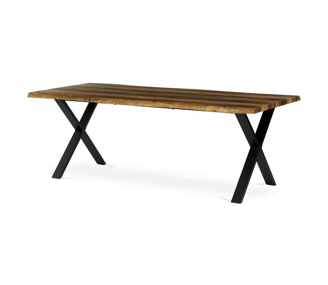 Jídelní stůl ZANZELROS 210x100x76 cm, dekor staré dřevo, černé kovové nohy