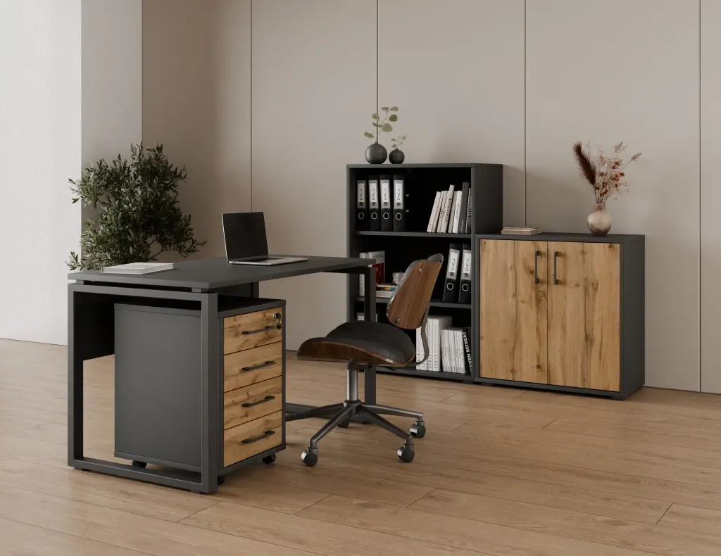 Kancelářská sestava NEJBY GIANNI PREMIUM 3, antracit/dub wotan