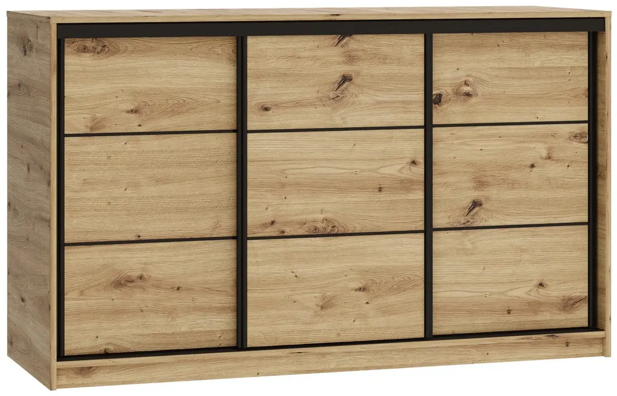 Komoda HARAZIA 160 s posuvnými dveřmi, hloubka 56 cm, 2 šatní tyče, 4 šuplíky, dub artisan