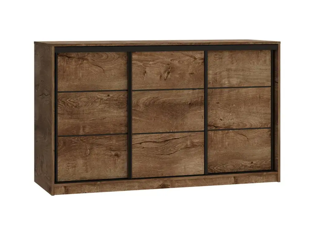 Komoda HARAZIA 160 s posuvnými dveřmi, hloubka 56 cm, 2 šatní tyče, 4 šuplíky, dub lefkas
