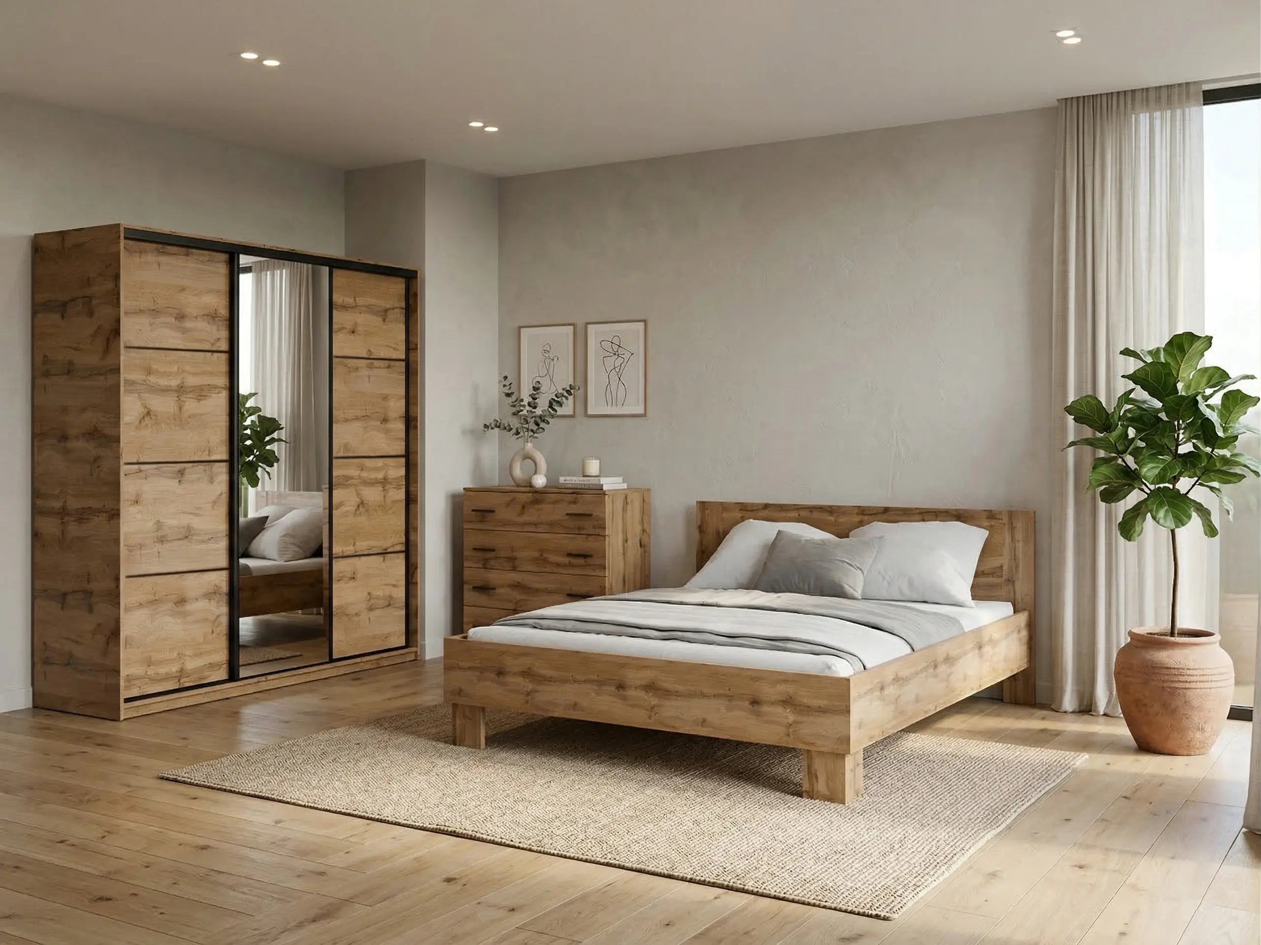 Ložnice NEJBY BARNABA PREMIUM 200K s postelí 160x200 cm s vyšším čelem, dub wotan