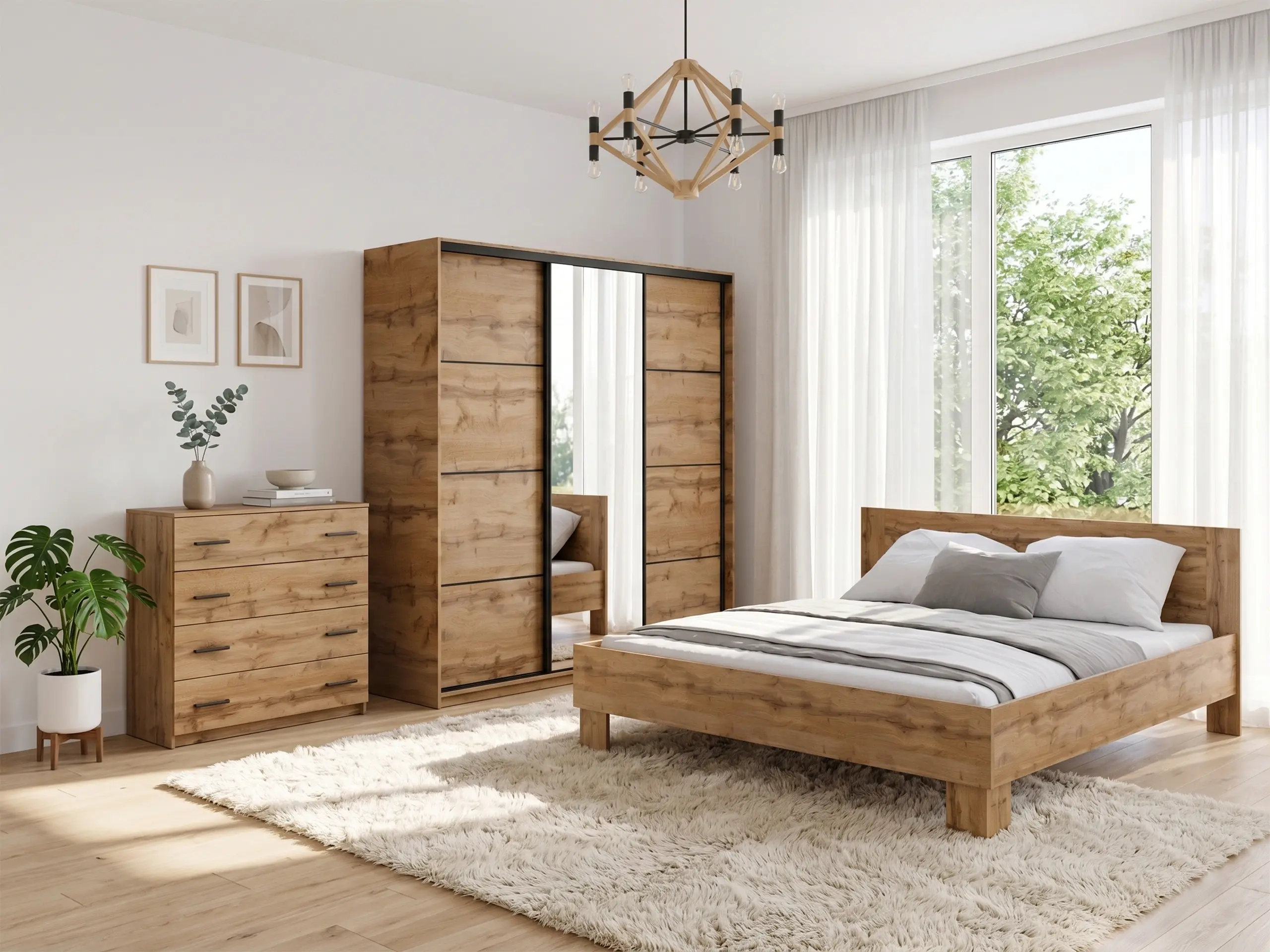 Ložnice NEJBY BARNABA PREMIUM 200K s postelí 180x200 cm s vyšším čelem, dub wotan