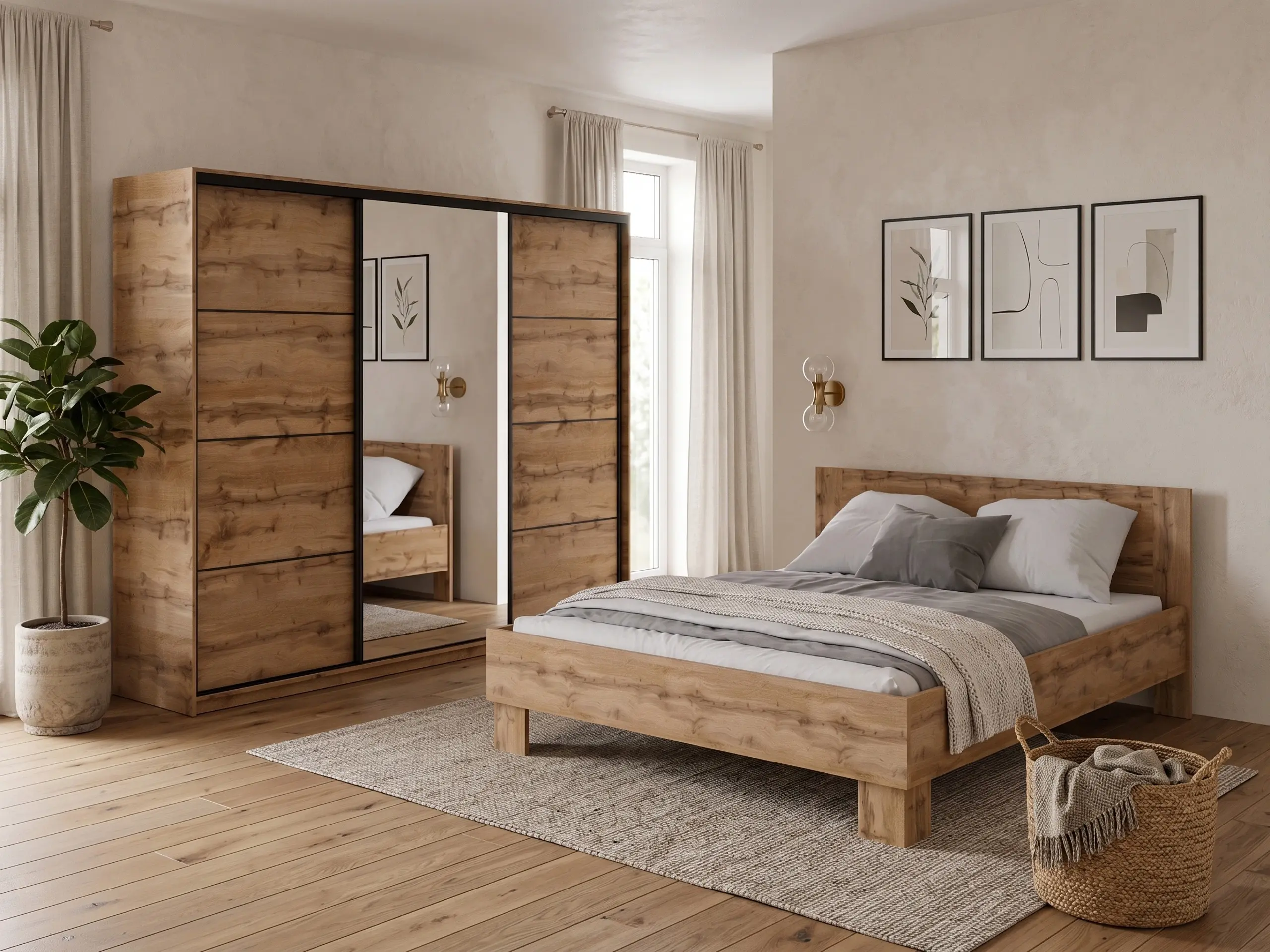 Ložnice NEJBY BARNABA PREMIUM 250 s postelí 160x200 cm s vyšším čelem, dub wotan