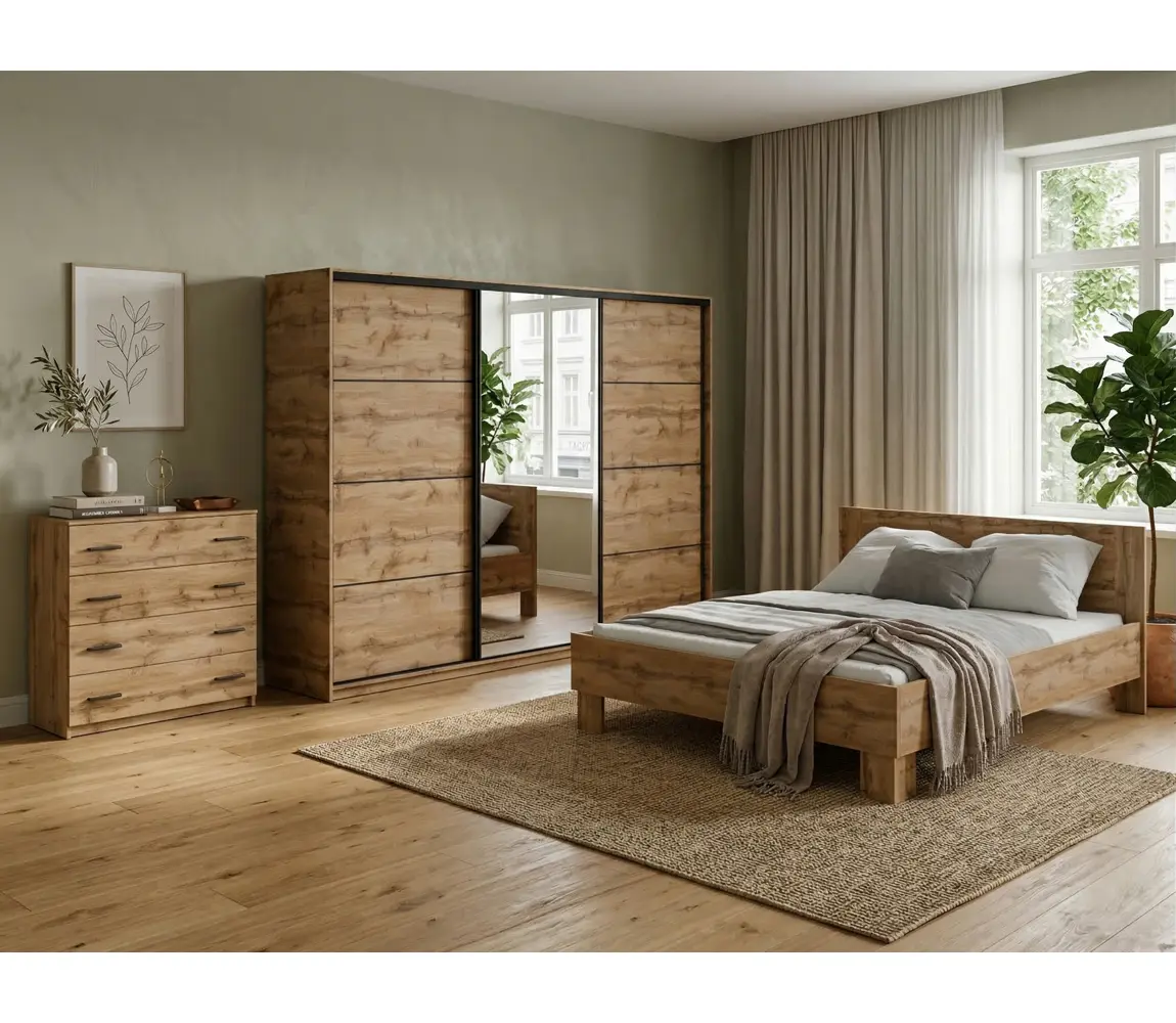 Ložnice NEJBY BARNABA PREMIUM 280K s postelí 160x200 cm s vyšším čelem, dub wotan