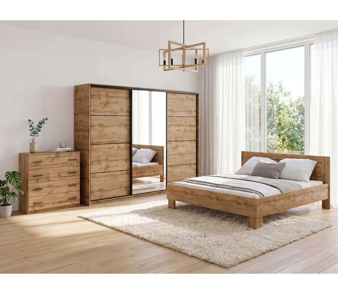 Ložnice NEJBY BARNABA PREMIUM 280K s postelí 180x200 cm s vyšším čelem, dub wotan