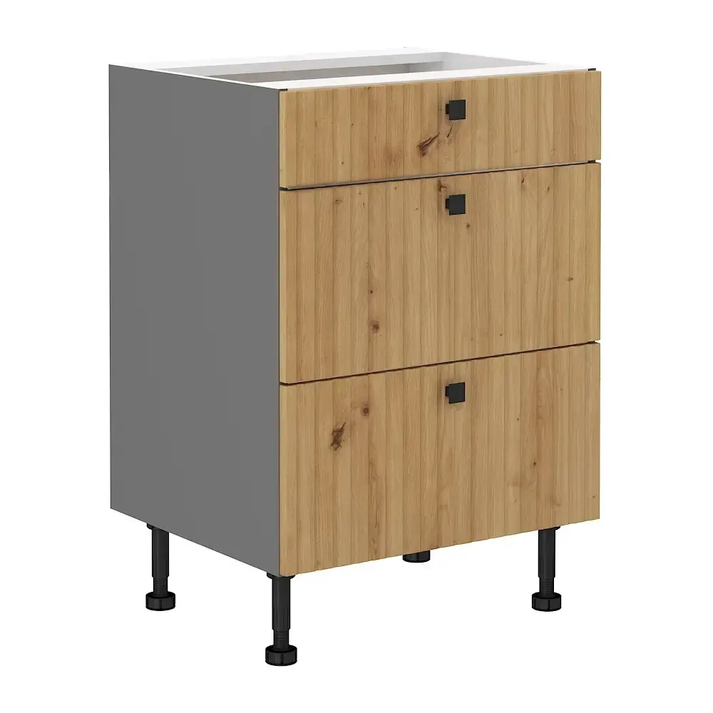 NERITA, skříňka dolní 60 D 3S BB, korpus: antracit, dvířka: dub artisan DOPRODEJ