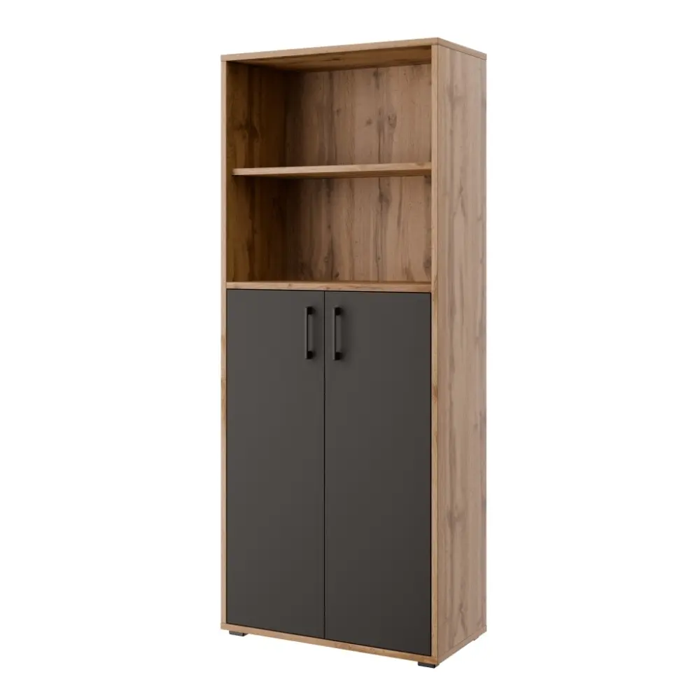 Regál vysoký NEJBY GIANNI PREMIUM s dvířky typ 1, korpus: dub wotan, dvířka: antracit