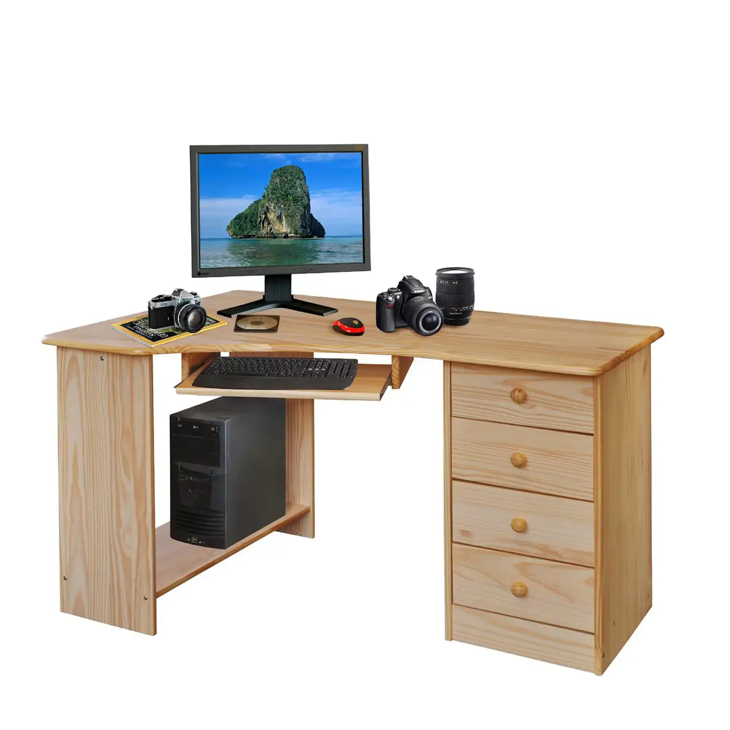 Rohový PC stůl MONASHE, pravý, borovice