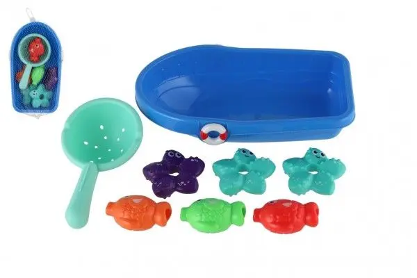 Teddies Sada do vany plast lodička, sítko s mořskými zvířátky v síťce